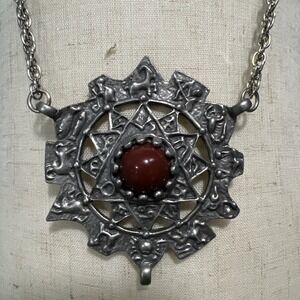 RARE Vintage MARK HEISTER Zodiac Calendar Pewter‎ Pendant on Chain Necklace 1975